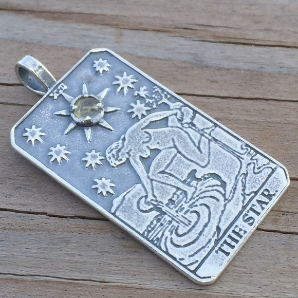 Star Tarot Pendant .925 Sterling Silver w/ natural Rutilated Quartz Made in USA - Picture 2 of 8